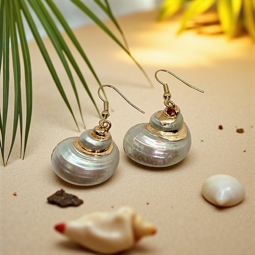New Gold-Painted Seashell Dangle Earrings